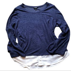 Chico’s sz3 balloon sleeve blue top w white edges